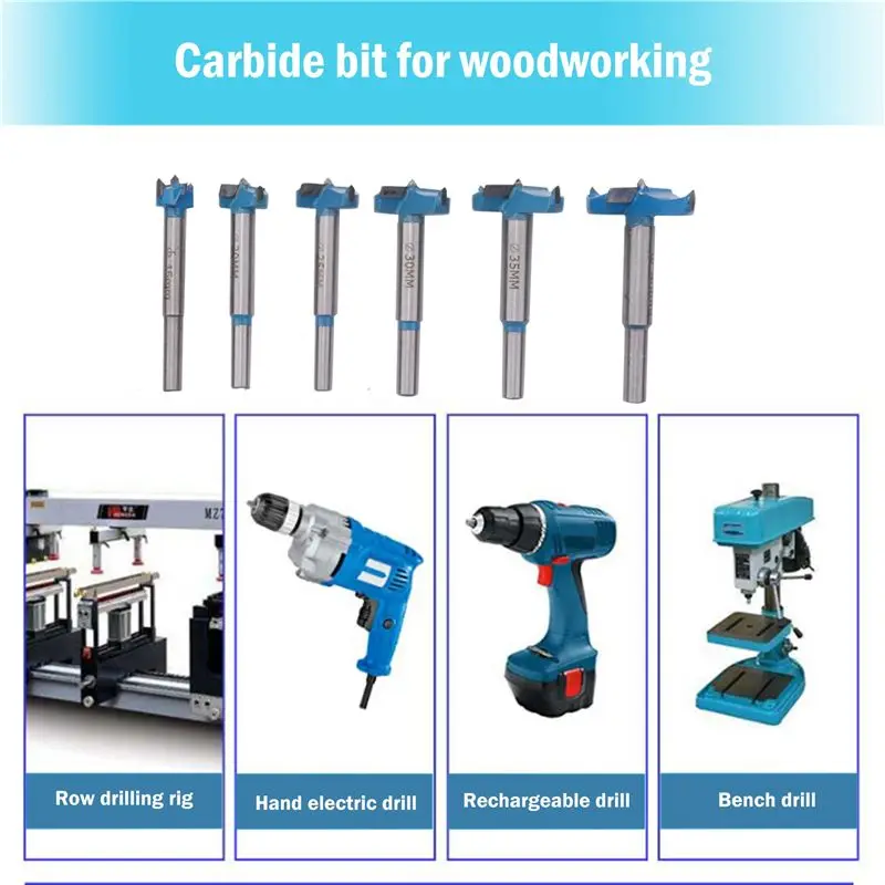 

SEO Forstner Drill Bit Set,15-40mm 6 Pcs Carbide Forstner Bits High Speed Steel Wood Tool