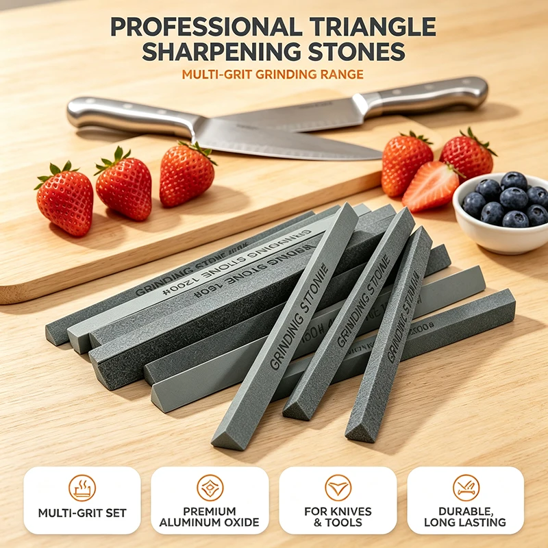 Scissors Knife Sharpener Whetstone Set 80-3000 Grit Silicon Carbide Sharpening Stone Triangle Honing Polishing Tool for Kitchen