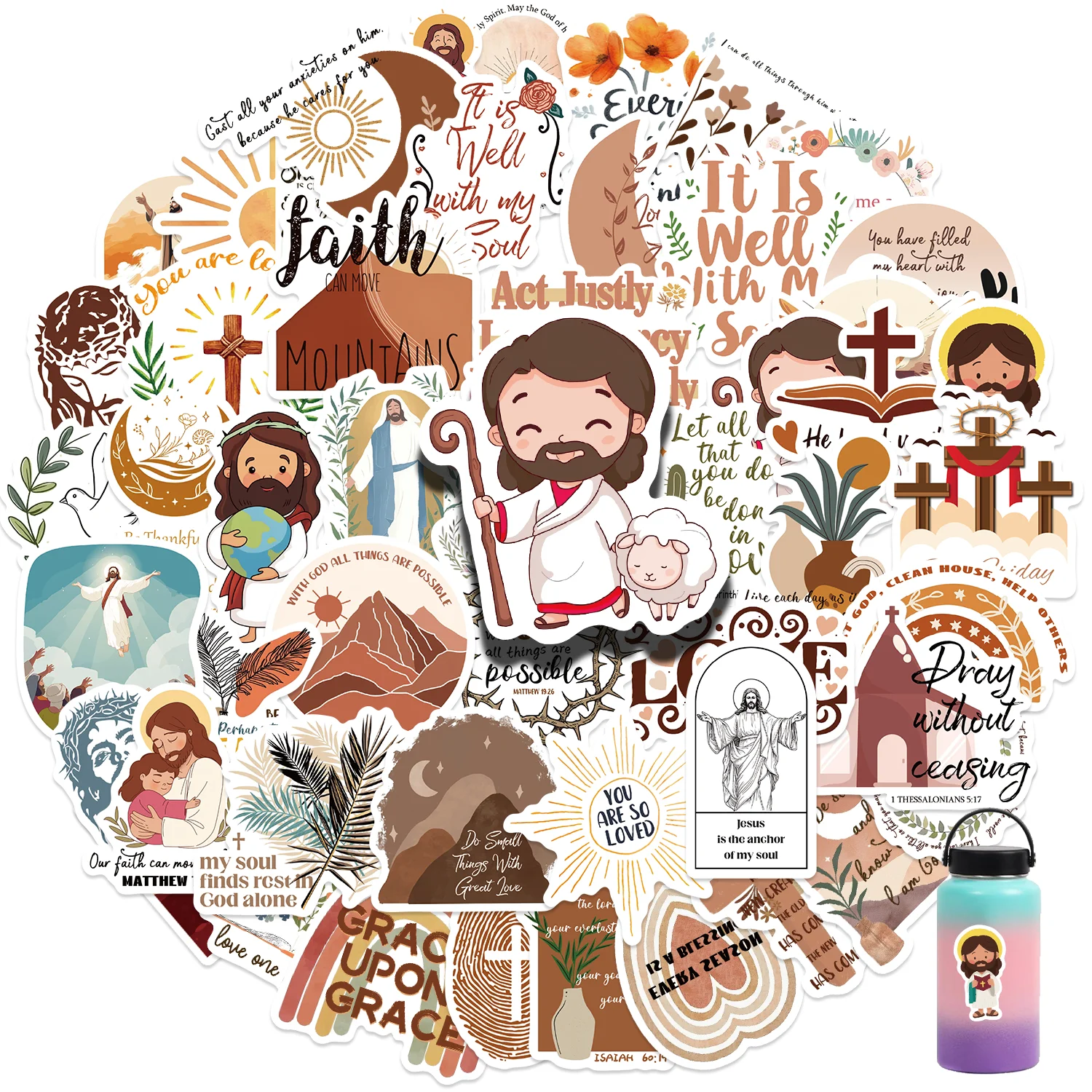 50PCS Bible Cartoon Jesus Christian Prayer Scrapbook Stickers DIY Diary Laptop Luggage Skateboard Graffiti Decal Classic Toys