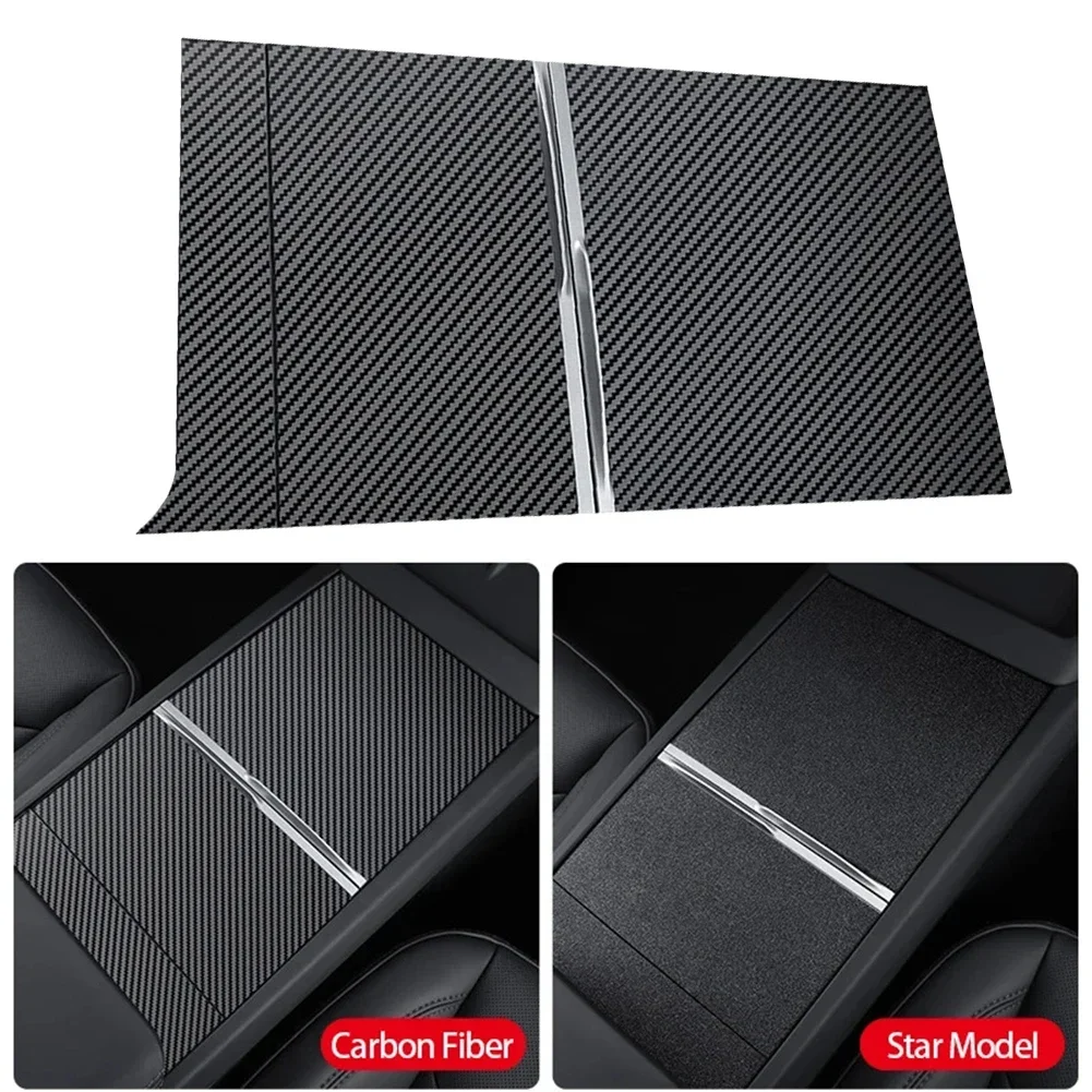 Car Carbon Fiber Center Console Panel Sticker Film Trim For Tesla Model 3 Carbon Fiber Pattem, Starry Night, Wood Grain,Transpar