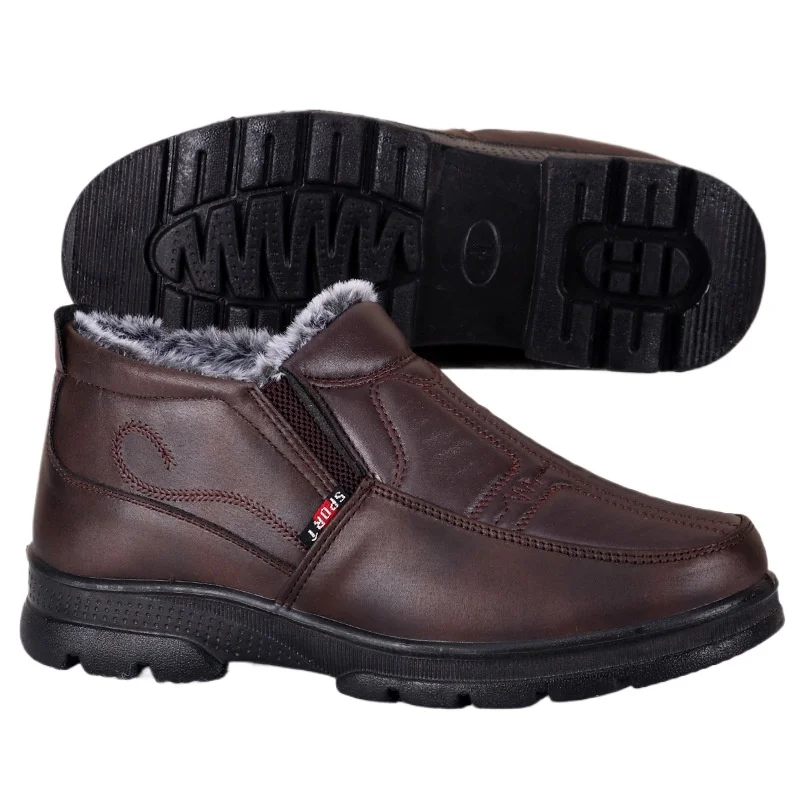 Men's Thickened Leather Waterproof Casual Snow Boots Zapatillas Hombre Shoes for Men 2025 Winter Fashion Non-slip Cotton