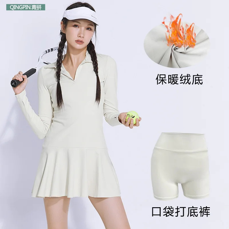 Spring Autumn Beach Tennis Sport Dress with Shorts 2 Piece Golf Wear Long Sleeves Badminton Clothing 2024 Female Casual Outfit