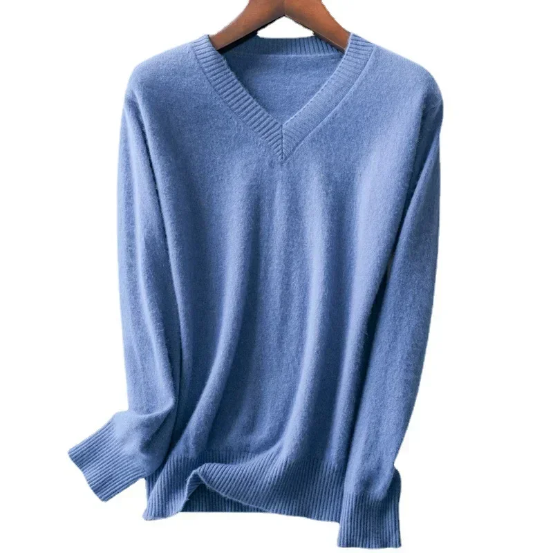 2024 Early Spring New Woolen Sweater Women Pure Wool Knit Pullovers V-neck Long-sleeved Cashmere Sweaters High Strecth