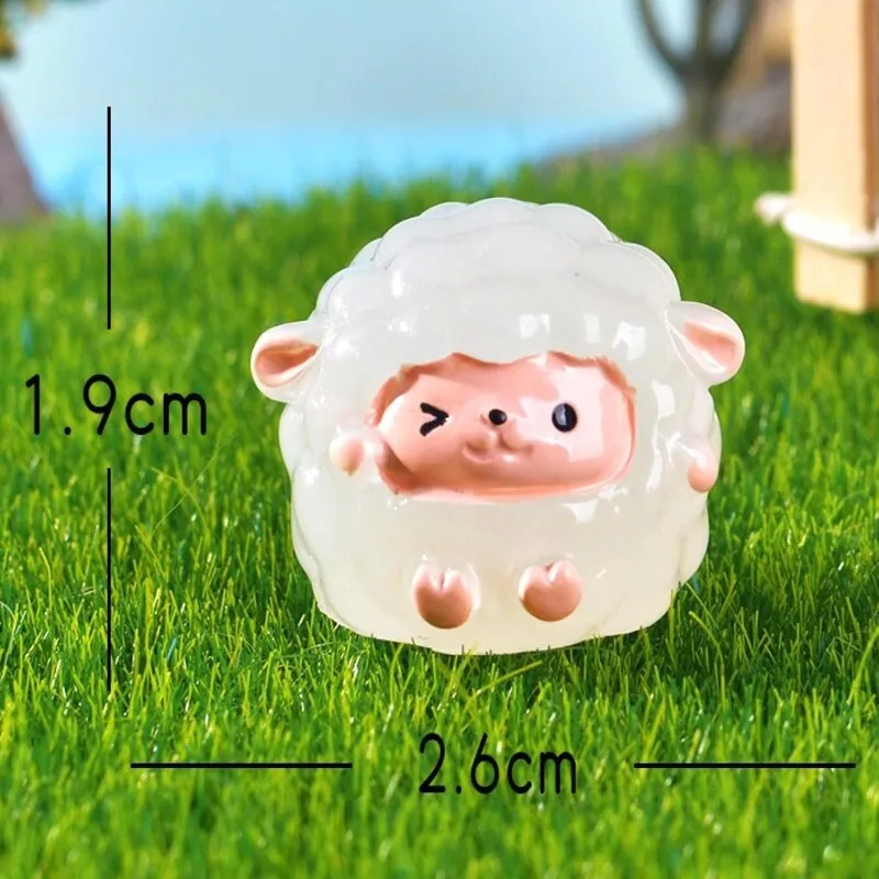 6Pcs Mini Luminous Sheeps Figurine Set Resin Cute Goat Ornament for Fairy Garden Home Offce Party Desktop Decor DIY Craft Accessories