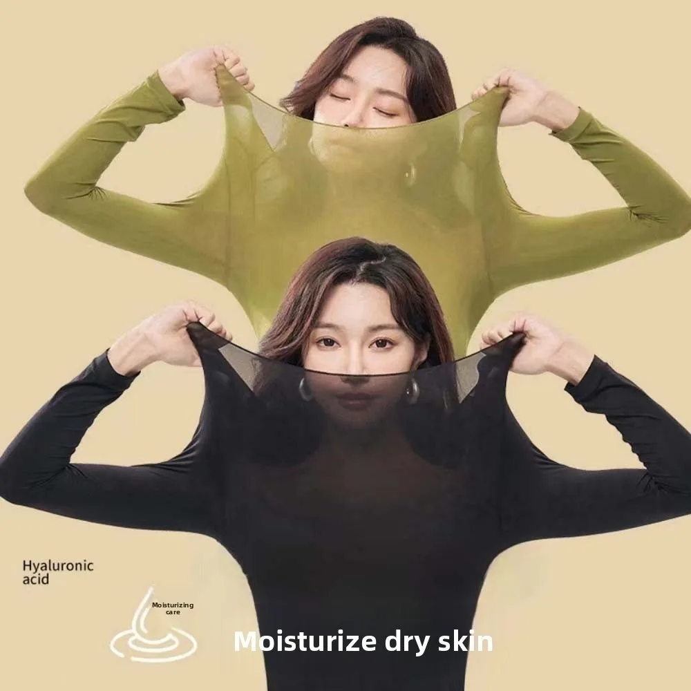 

Ultra Thin Women Thermal Clothes Round Neck Tops and Pants Set Thermal Underwear Feel Heating Lingerie Warmth Long Pants