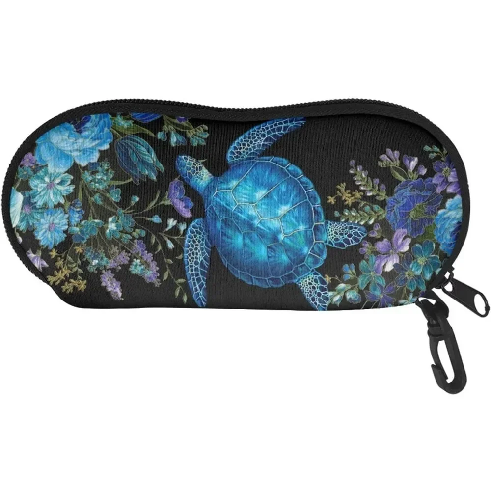 Flower Sea Turtle Glasses Case Pouch Print Zipper Soft Eyewear Storage Box Outdoor Travel Portable Anti-Pressure Sunglasses Bag