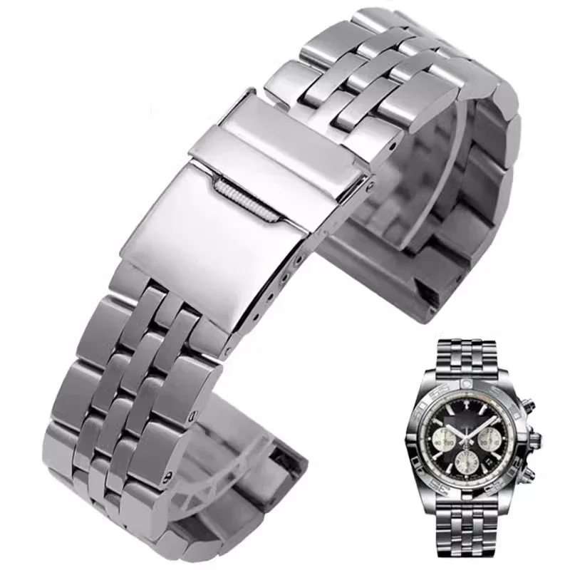 Solidny pasek ze stali nierdzewnej do paska Breitling 20mm 22mm 24mm srebrny złoty metalowy pasek męska wysokiej jakości bransoletka