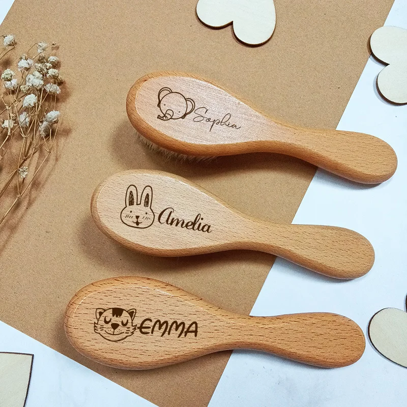 Personalized Name Baby Hairbrushes Wooden Newborn Hair Brush Infant Ideal Gift Custom Birth/Baptism/Birthday Baby Shower Gifts