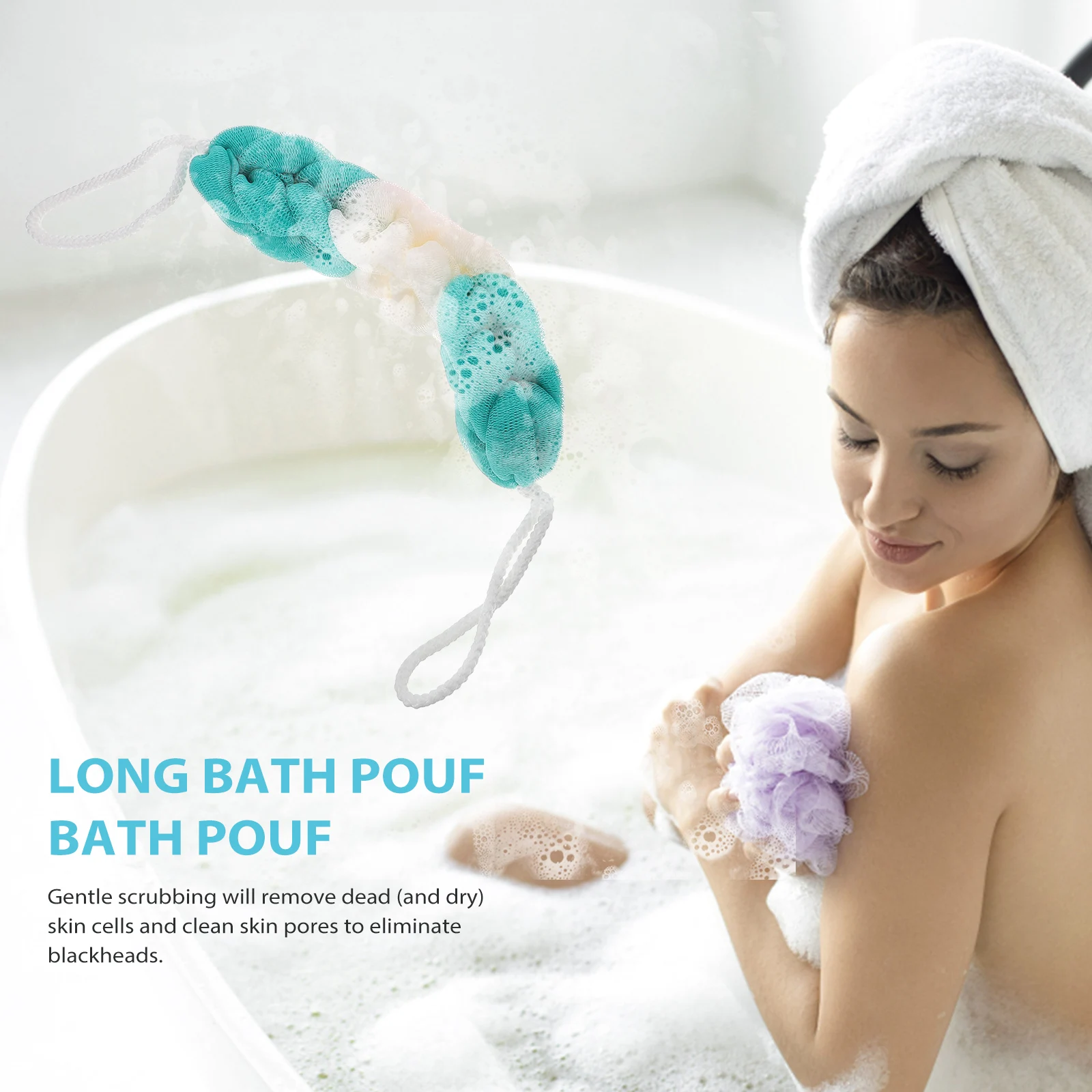 

3pcs Bath Pouf Mesh Exfoliating Shower Sponge Long Stretchy Skin Scrubber Gentle Pore Cleansing Blackhead Removal Light