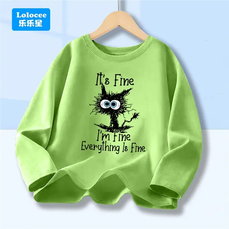 كل شيء جيد تي شيرت مضحك الساخرة القط طويلة الأكمام ملابس علوية من القطن الاطفال خمر الشارع الشهير المراهقين تي شيرتات رائع FCM01