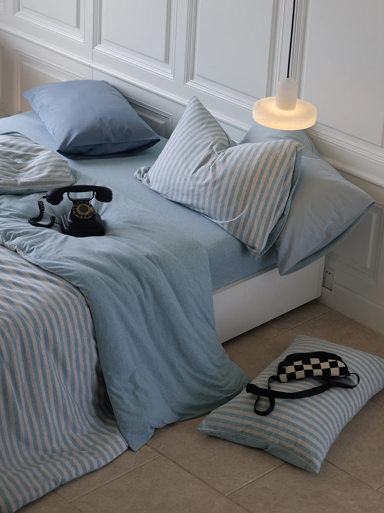 

Simple Japanese Knitted Cotton Bedding Set Stripe Pattern 00% Pure Cotton Bed eet Cover Duvet Cover Bed Canopy Tee Four ...