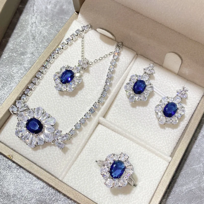 

MDLFES Moissan Diamond Style Gold Plated Imitation Tanzanite Sapphire Pendant 10*12 Earrings Loose Ring