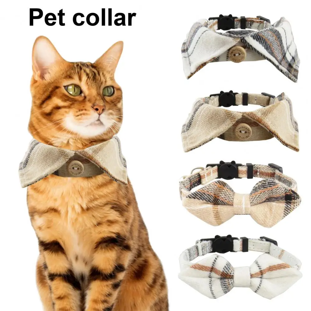 Cat/Kitten Collar Breakaway with Bells，Retro British Style，Fabric，Plaid Design，Pet Necklace，Pets Cat Collar Accessories，