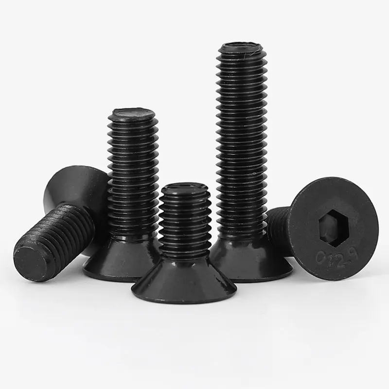 Black Grade 12.9 Hexagon Hex Socket Flat Countersunk Allen Screw Bolt M1.6 M2 M2.5 M3 M4 M5 M6 M8 M10 M12