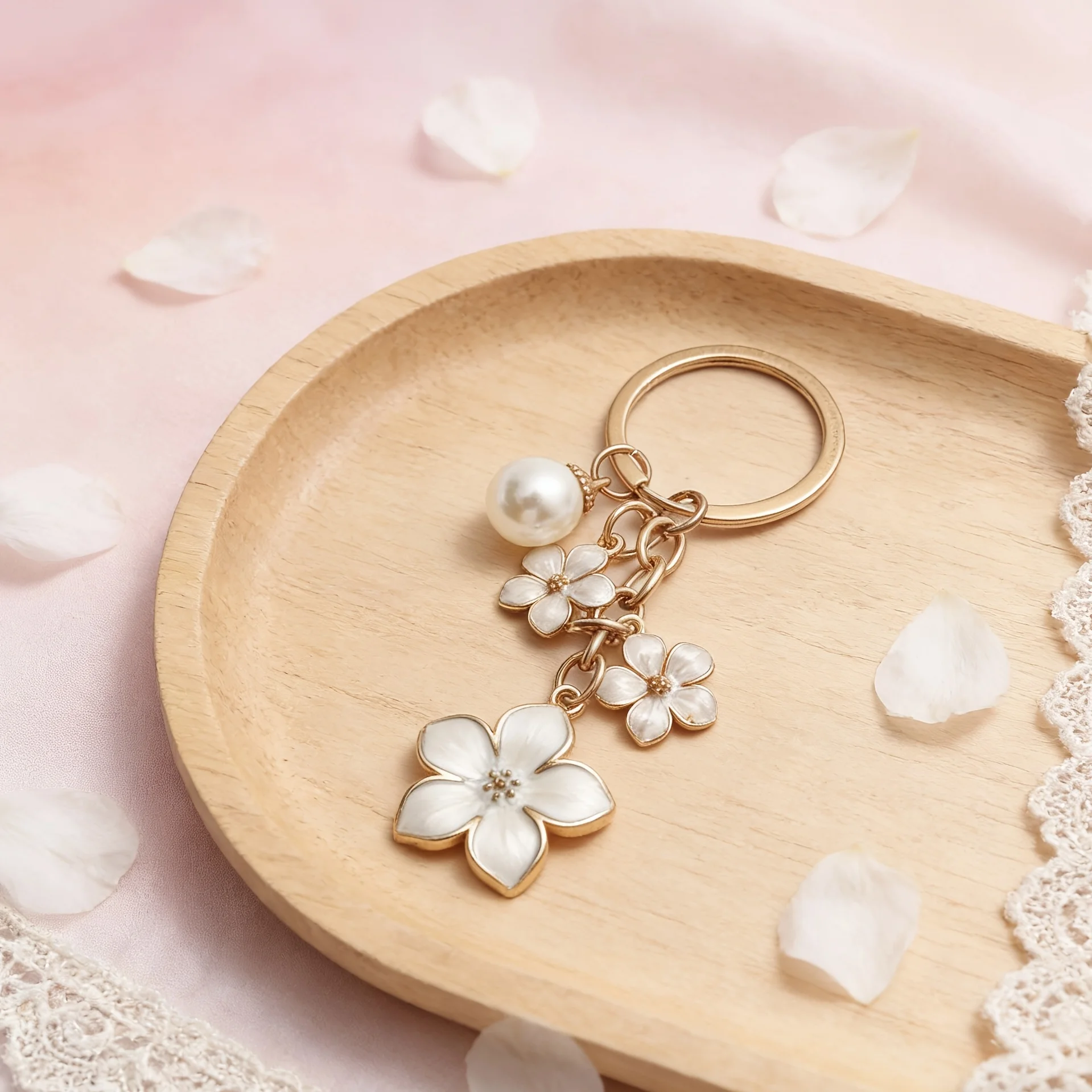 6/3 Piece Set of Fashionable Alloy Enamel Pearl Flower Pendant Keychains, Sweet and Cute, Phone Bag Charms, Women's Fashion Pendants, Suitable for Decorating Keys, Bags, Wallets, Backpacks, Perfect Birthday Gift, Valen