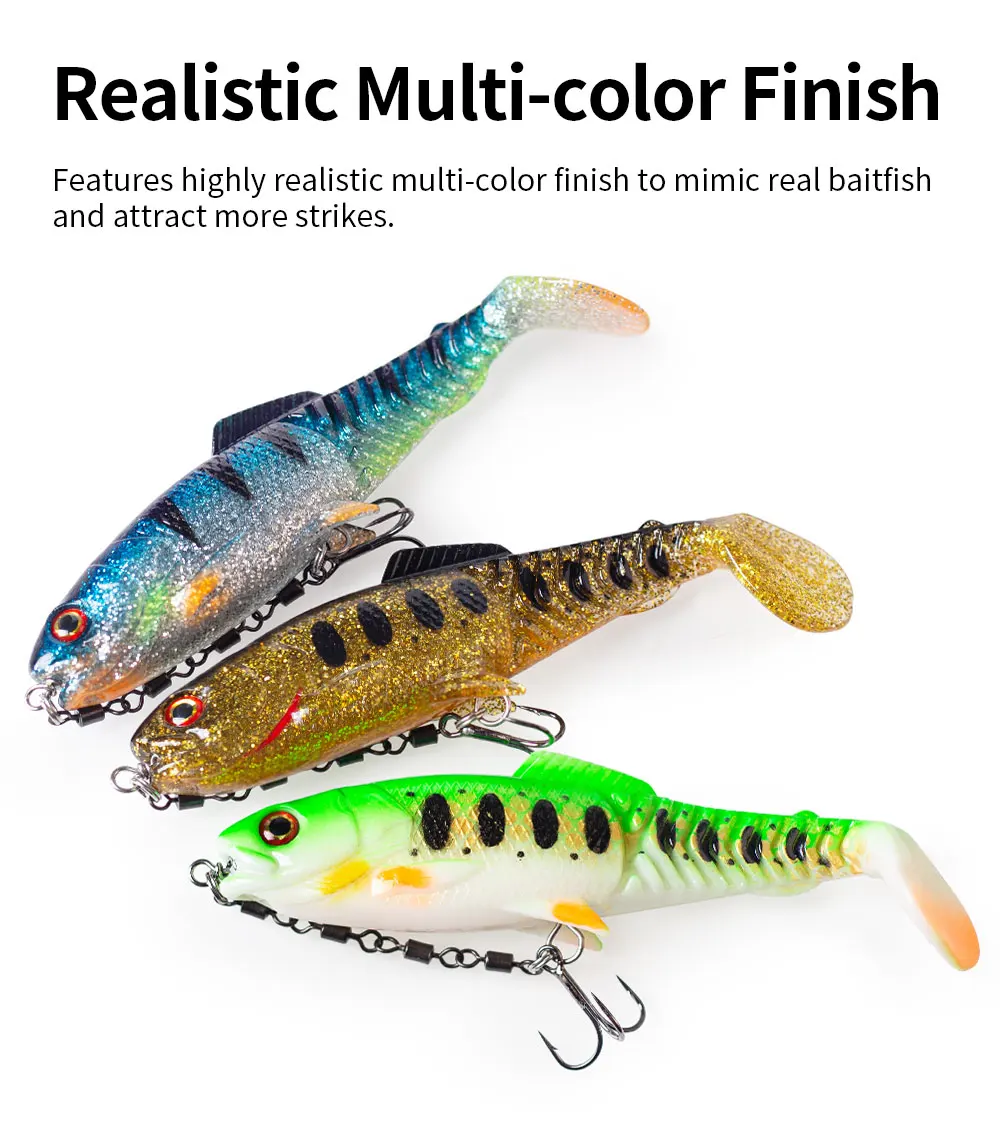 Hanlin 13,5cm/27g Weichköder T-Schwanz Angelköder Bluegill Swimbaits Silikon Goby Jig Pailletten Sinkender Minnow für Hecht und Barsch – Detail 8