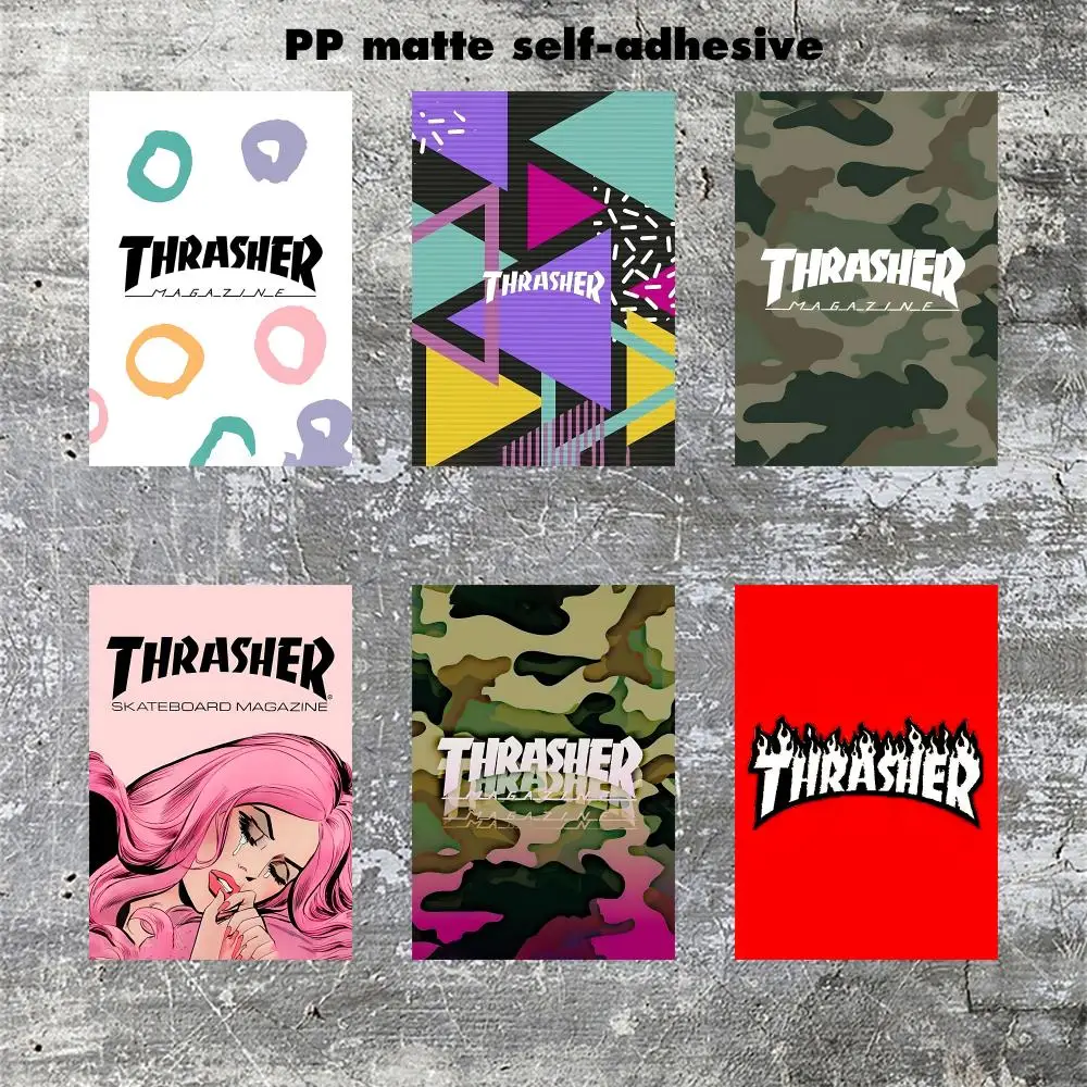 Плакат для скейтборда T-THRASHERes, бескаркасный плакат, полипропиленовая матовая клейкая бумага для гостиной, прихожей, спальни Плакат для скейтборда T-THRASHERes, бескаркасный плакат, полипропиленовая матовая клейкая бумага для гостиной, прихожей, спальни