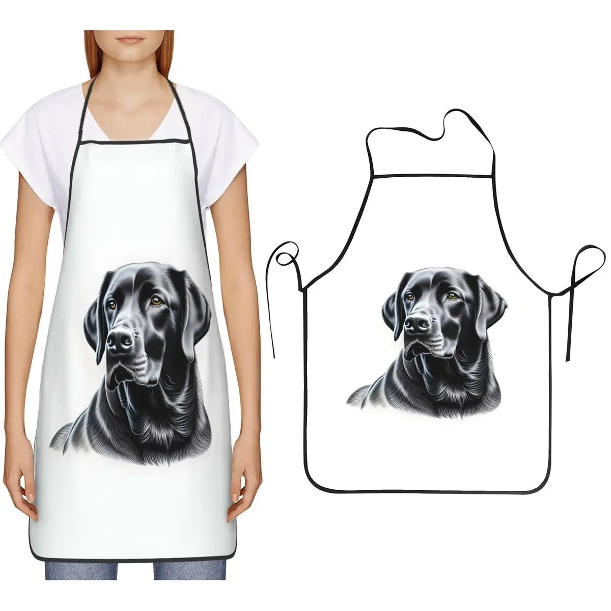 Black Labrador Retriever Aprons Chef Cooking Baking Tablier Bib Kitchen Cleaning Pinafore for Women Men Gardening