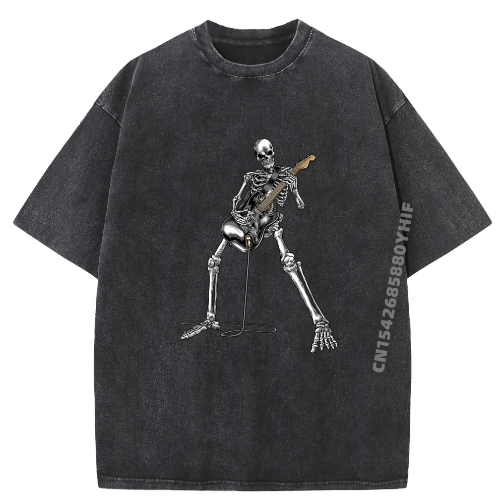 

Мужская футболка со скелетом, играющим на гитаре, рок, футболки с рисунком, мужские винтажные футболки, высококачественная стираная одежда