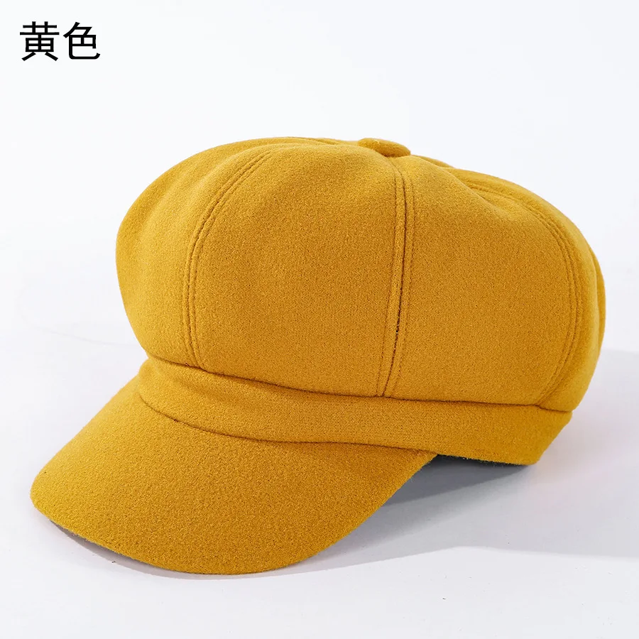 

Fashion Hat Women Solid Woolen Octagonal Autumn Winter Outdoor Thickened Warm Beret Casual Retro Short brim Artist Cap Party