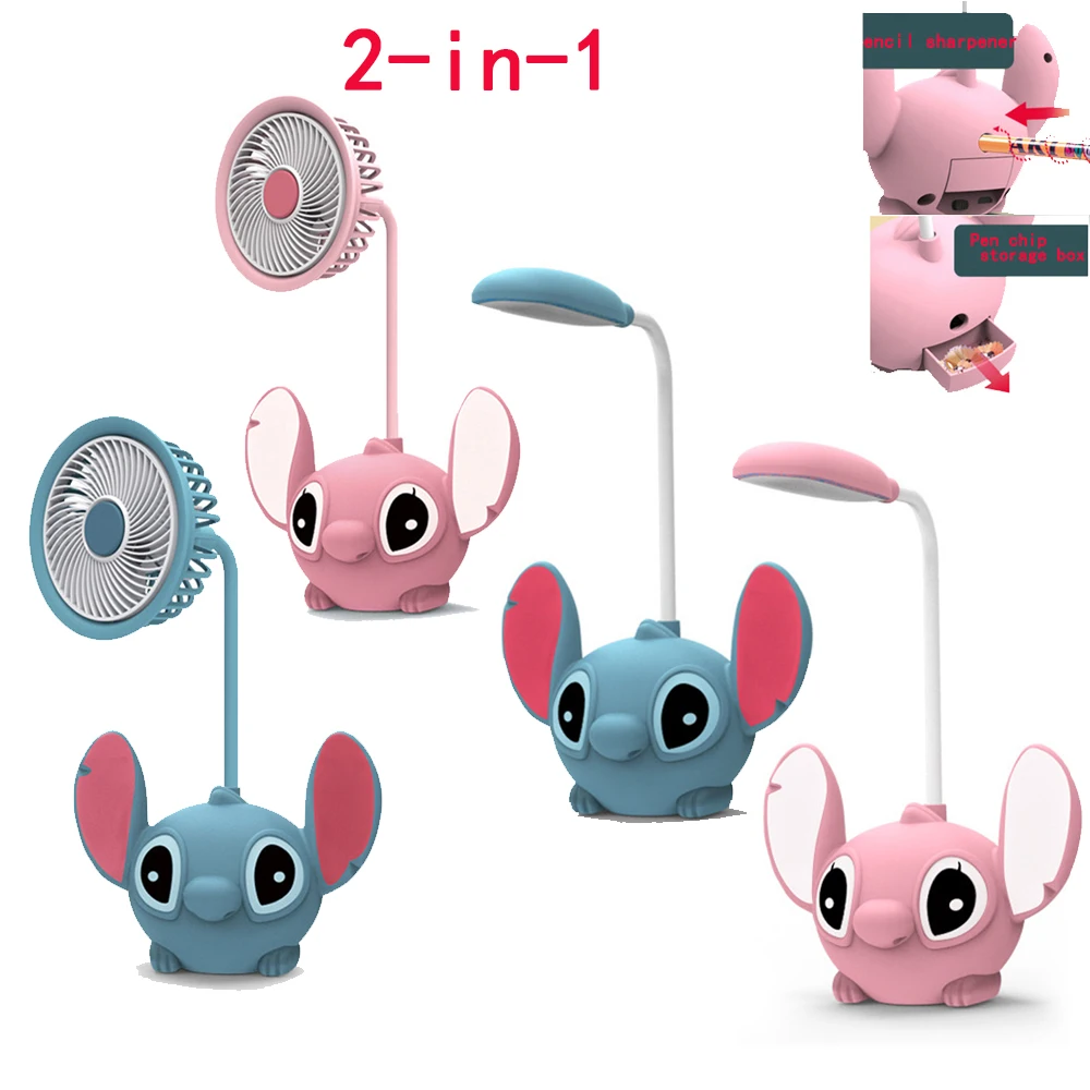 Lilo & Stitch Led Desk Lamp With Pencil Sharpener Foldable Light Cute Desk Lamp Usb Mini Fan Recharge Light Gift From Classmates