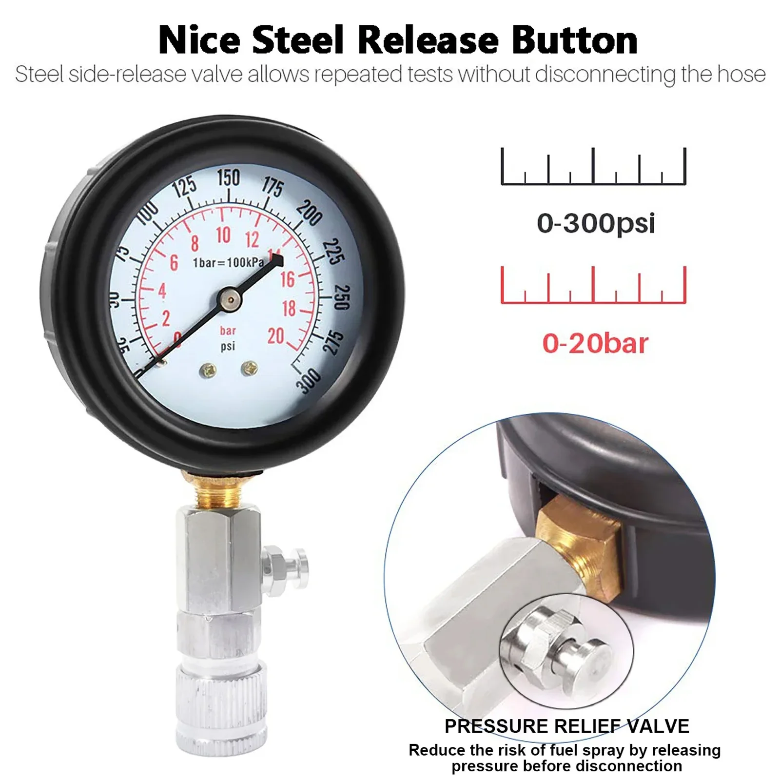Auto cylinder tester kit multi-function gasoline engine compression gauge 0-300 PSI pressure gauge with M10 M12 M14 M18 adapter