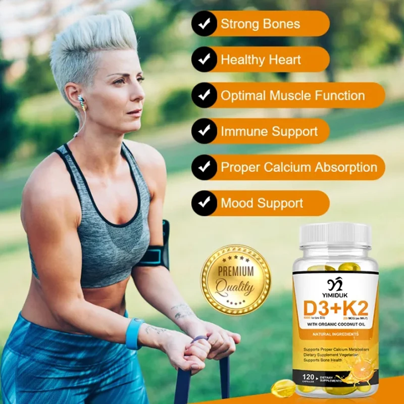 Vitamine D3 K2 Capsules Mineraalsupplement Ondersteuning Hart Bot & Tanden Immuunsysteem Gezondheid Super Absorberen Anti-Veroudering