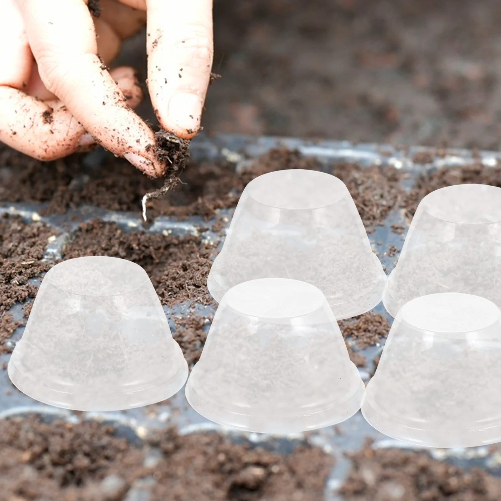 100 Pcs Seedling Cover Germination Protective Plants Dome Garden Hydroponics Protector Plastic Planter Grow Domes