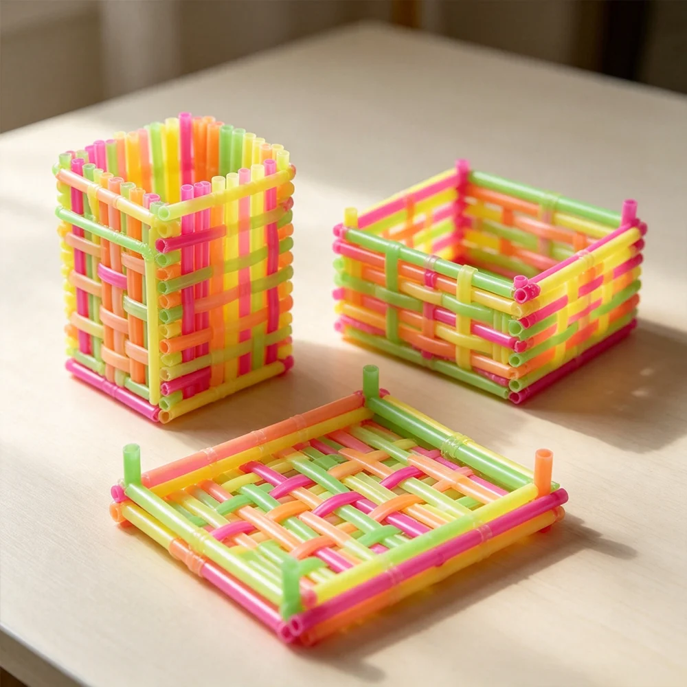 Mehrfarbige, gemischte fluoreszierende Bastelstrohhalme, spezielles Material für DIY-Zubehör, flexibel und langlebig, kreative Blumendekorationen – Detail 1