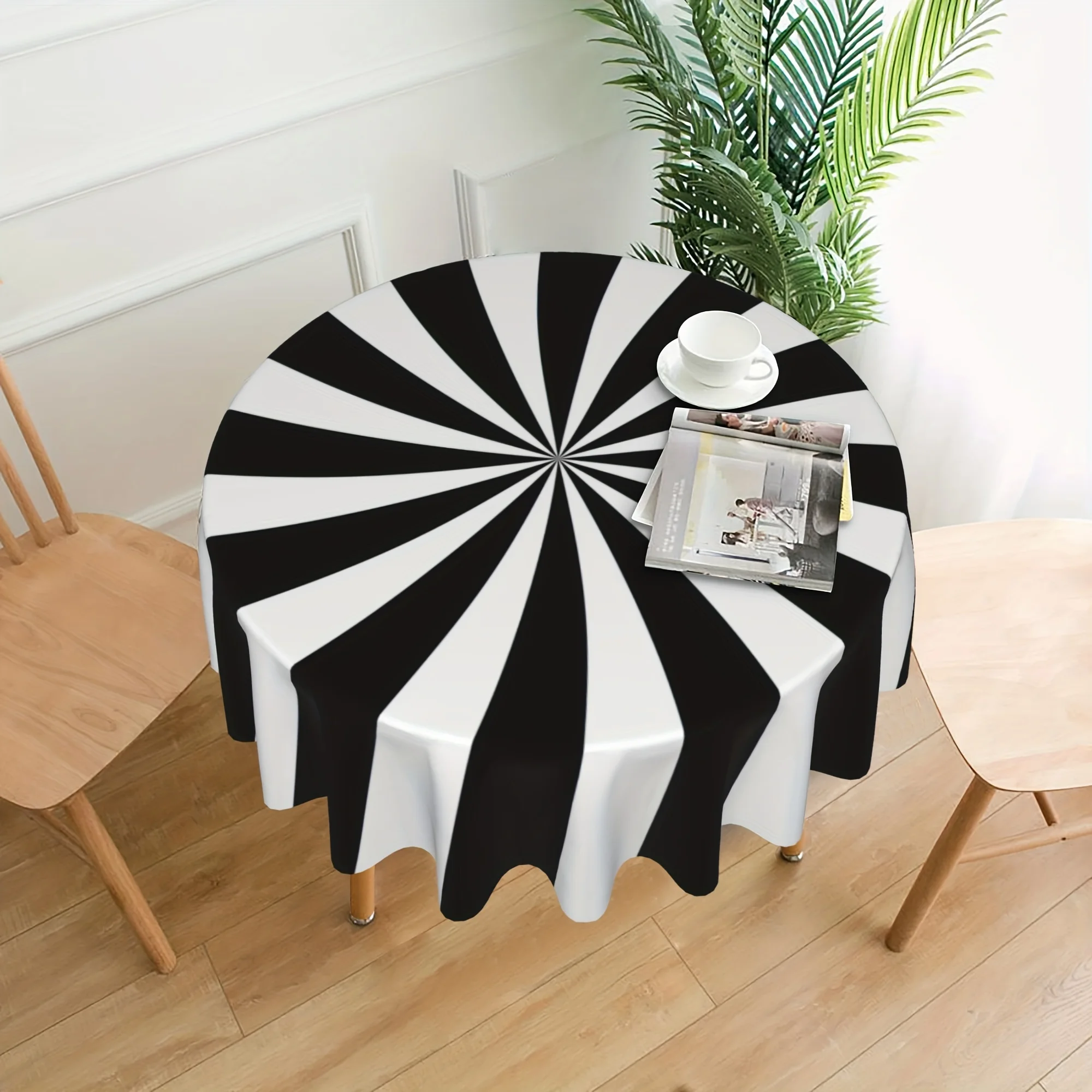 1PC, Round Tablecloth 60 Inch, Black And White Round Tablecloth, Stain Resistant, Water Resistant, Wrinkle Resistant, Simple Tab