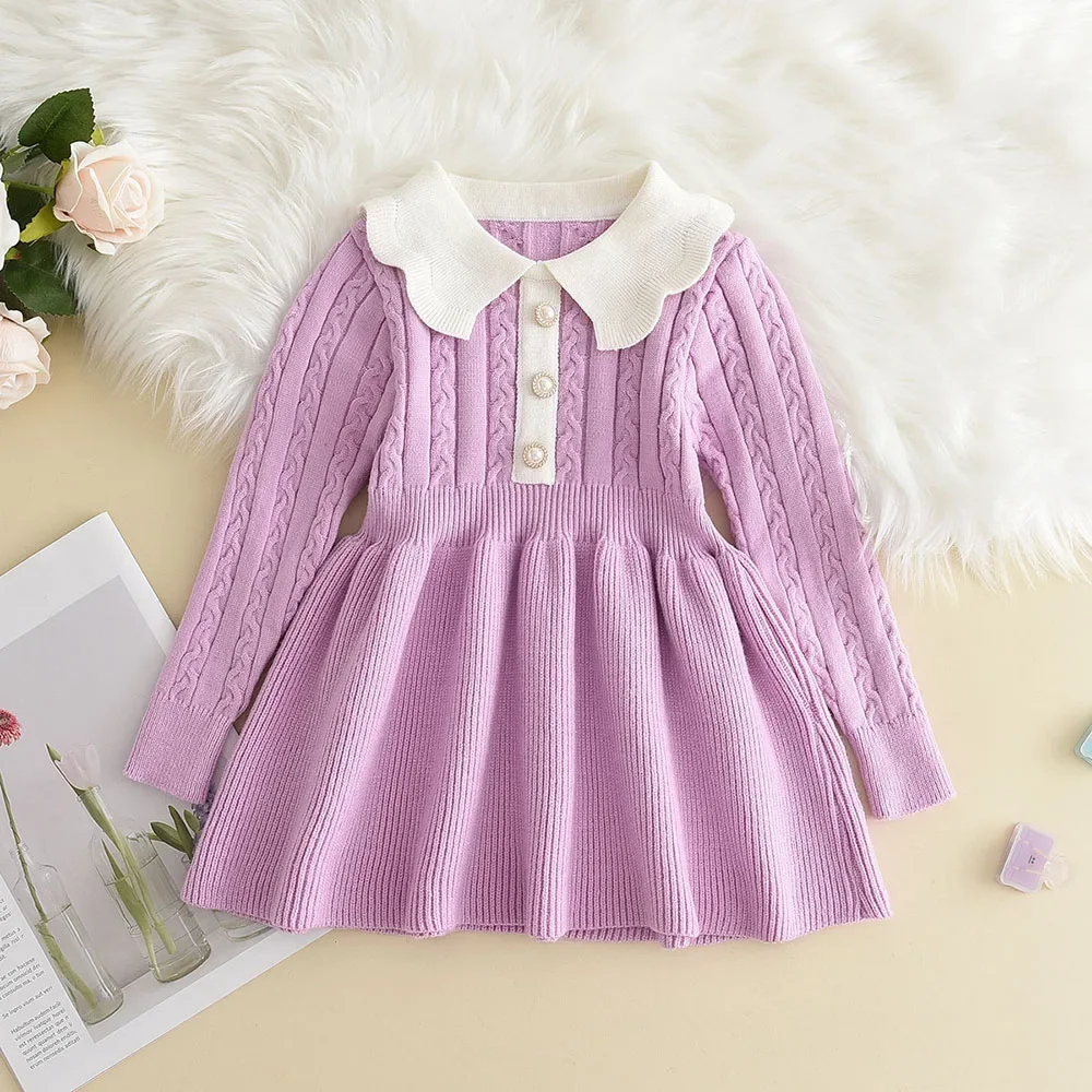 Baby Winter Girls Knitting Wool Puff Long Sleeve Dress Autumn Party Girl Baby Ruffle Knitted Princess Sweater Dresses Girls Gift