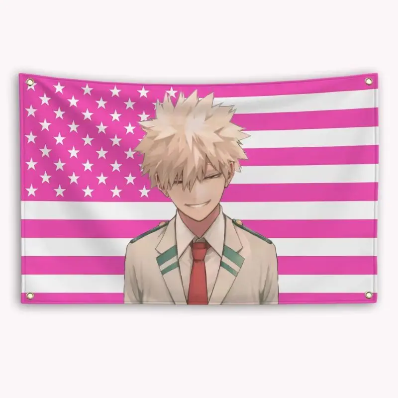 VIKAMA Pink American Flag Anime Tapestry Wall Hanging Y2K Youth Dorm Party Photo Backdrop Aesthetic Decor