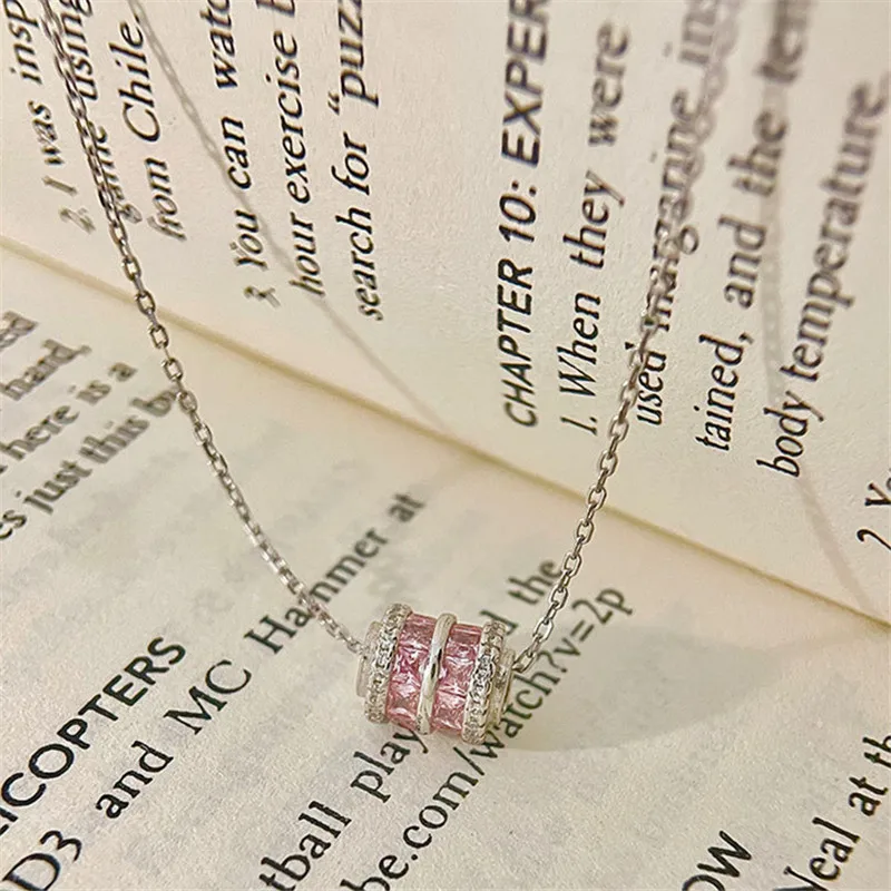 Pink Zircon Small Man Waist Pendant Necklace Women 925 Sterling Silver Personalized Simple Korean INS Jewelry