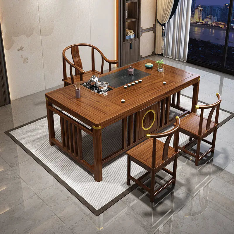 Chinese style solid wood tea table and chair set - perfect for small spaces, home balconies, and living rooms