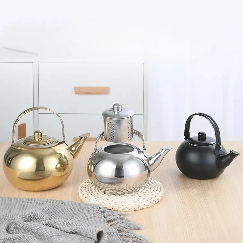 

Thicker Stainless Steel Water Kettle Hotel Tea Pot with Filter Hotel Gold Siliver CoffeePot Restaurant Tea Kettle Camping Teapot