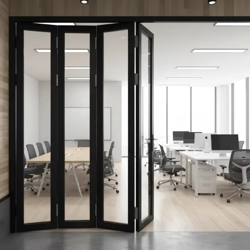 Office  Space Saving Accordion Folding Door Soundproofing Aluminum Frame Glass Folding Doors Long Lasting Durable Stacking Doors