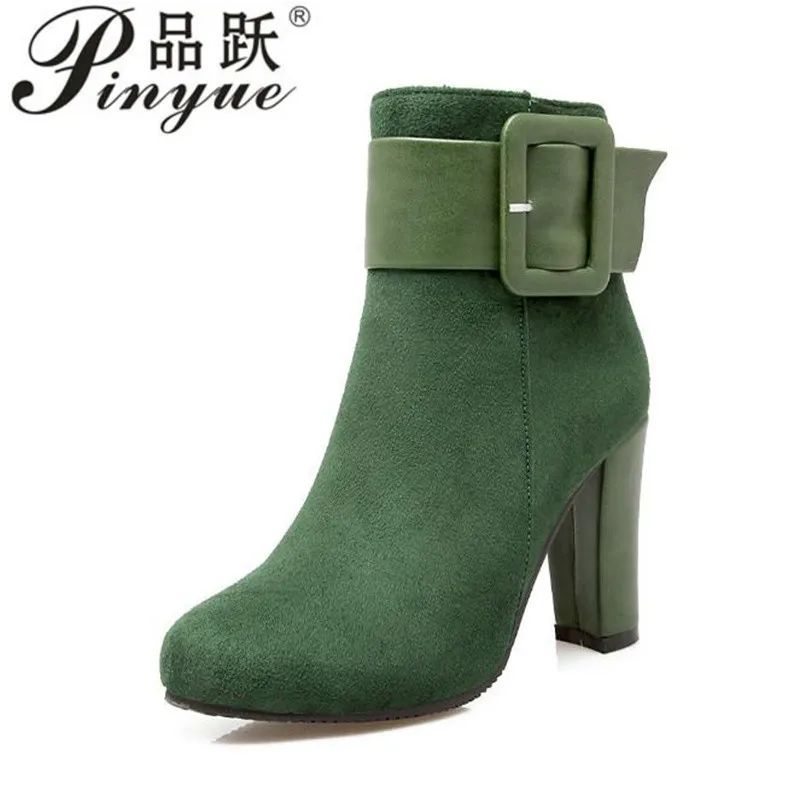 New Fashion Women Flock Pumps woman Round Toe super Thin High Heels Shoes ladies chain Zipper Pumps Ankle boots 32 43