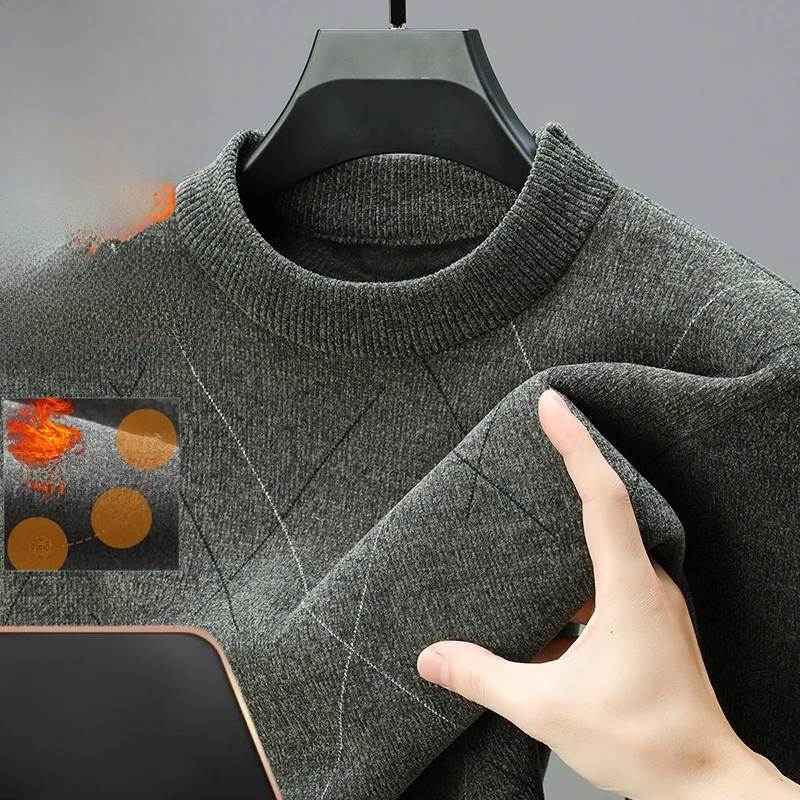 

Men's Knitted Fce Lined Casual Sweater Winter Warm Inner Wear Faionable Base Layer irt Comfortable Soft Thiened Long...