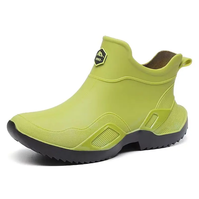 

Men's New Flat Sole Ankle Rain Boots Thick Sole Non Slip Slip-On Waterproof Kitchen Work Shoes Garden Shoes Fishing Wader