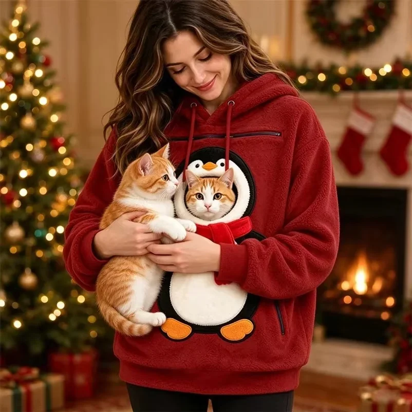 Christmas Pet Hoodie Pouch Pullover 3D Printed Santa Reindeer Cat Dog Winter Cozy Warm Soft Zipper Pocket Cute Gift Puppy Kitten