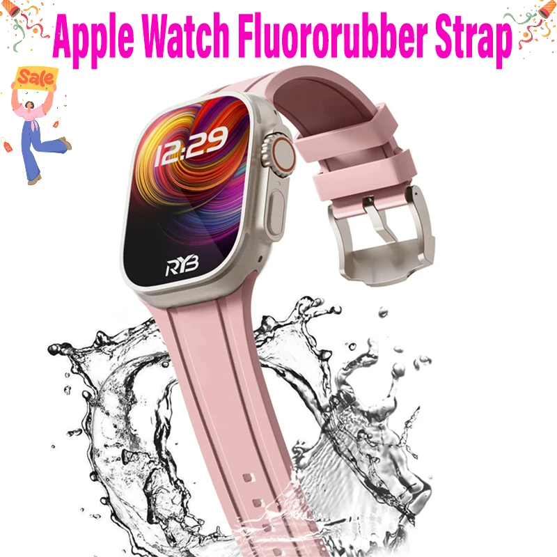 

Genuine Fluororubber Strap For Apple Watch Ultra 10 9 8 7 6 5 4 SE Sports Soft Silicone Band For iWatch 49mm 45/40/41/42/44/46mm