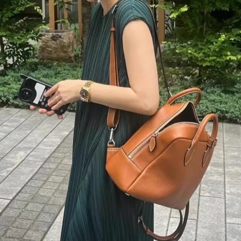 Fashion Large Capacity Student All-match Preppy Style Handbags Korea New Commuter Cowhide Backpacks Minority Simple Dermis Bag