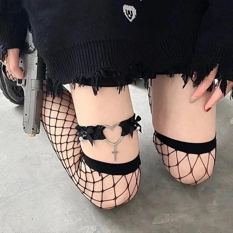 

Gothic Lace Garter Belt Heart Bowknot Cross Lolita Leg Garters Elastic Choker Leg Ring Strap Cosplay Bondage Lingerie Harness