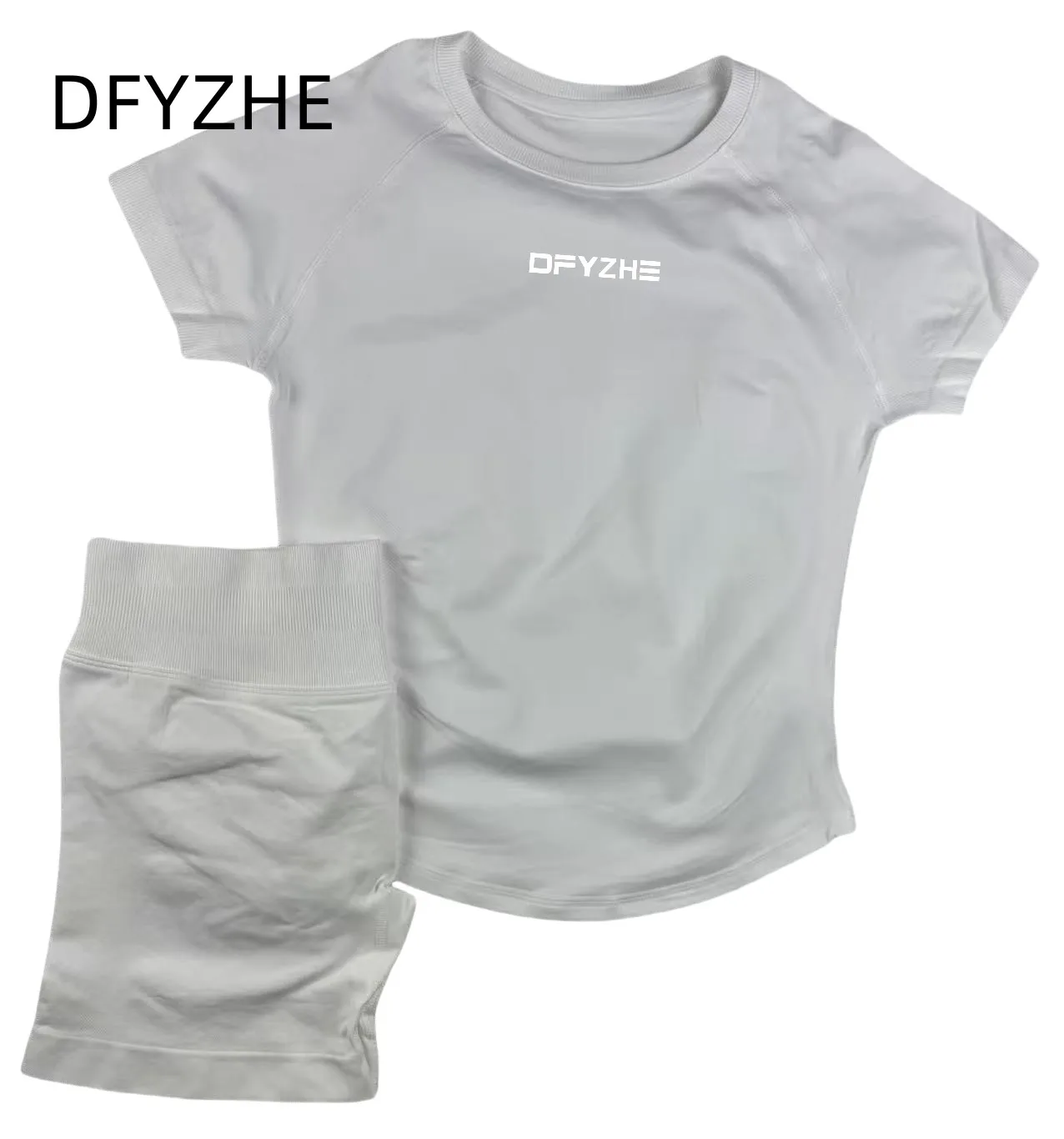 DFYZHE 2-delige Impact Sportset Korte Mouw Naadloze Yoga Top Fitness Set Dames Workout Running Sport Shorts Gympak
