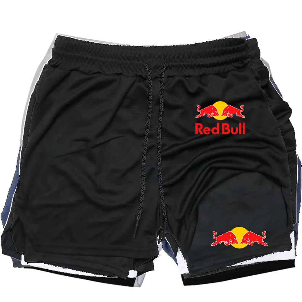 Red Bull Anime Pantaloncini da corsa Fitness da uomo Allenamento in palestra Pantaloncini sportivi 2 in 1 Asciugatura rapida Sport Corsa lenta Doppio strato Shor