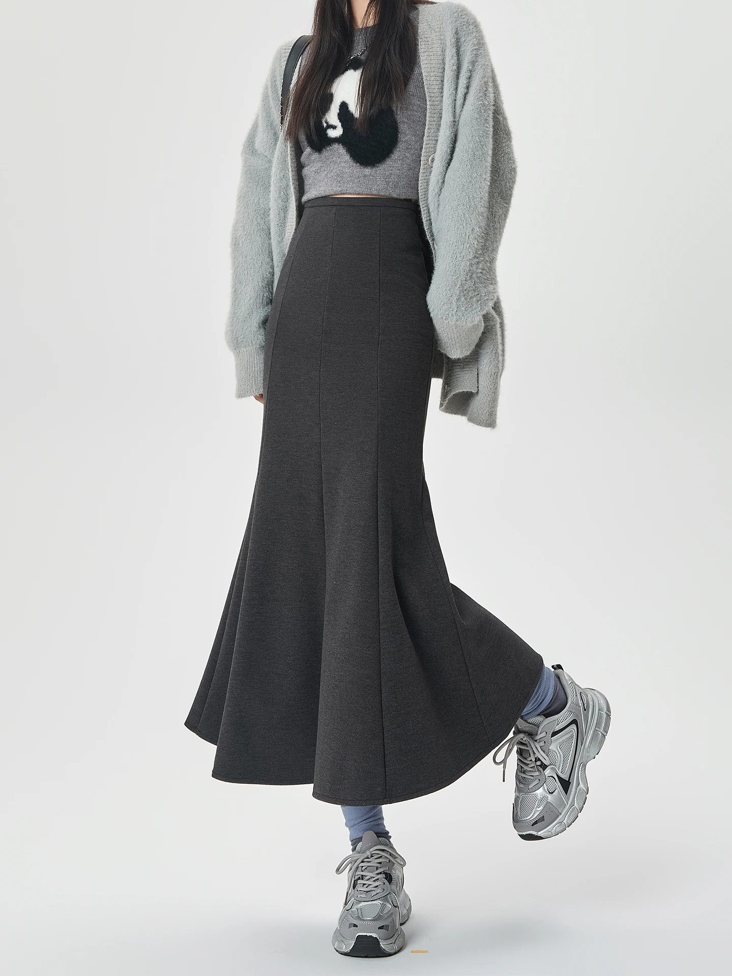 ay Woolen Fi Tail Rock Damen Herbst Winter Hohe Taille Slim Fit Bodycon mittellanger Maxi A-Linie Rock