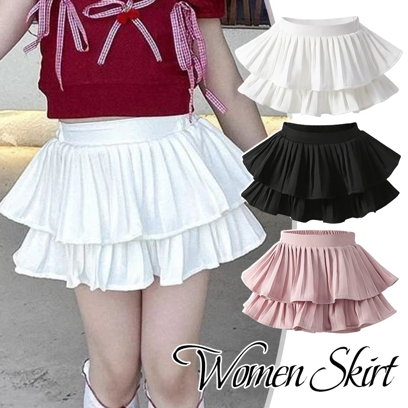 

Summer Mini Cake Skirts For Kids/Adult Elastic Waist Pleated Puffy Skirts Sweet Preppy Style Girl Dance Skirt 90-160 Height