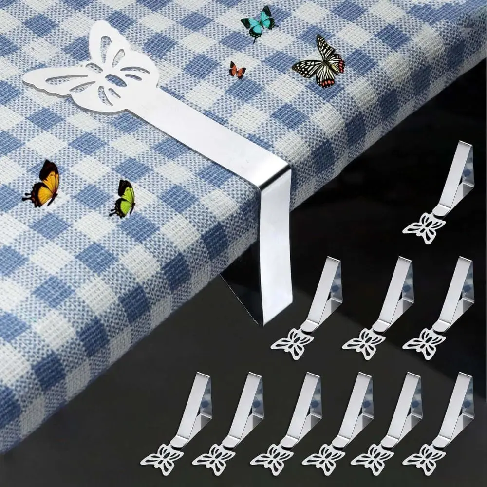 12pcs Stainless Steel Tablecloth Clips Multi-functional Butterfly Shape Table Cloth Holder Universal Picnic Table Clips