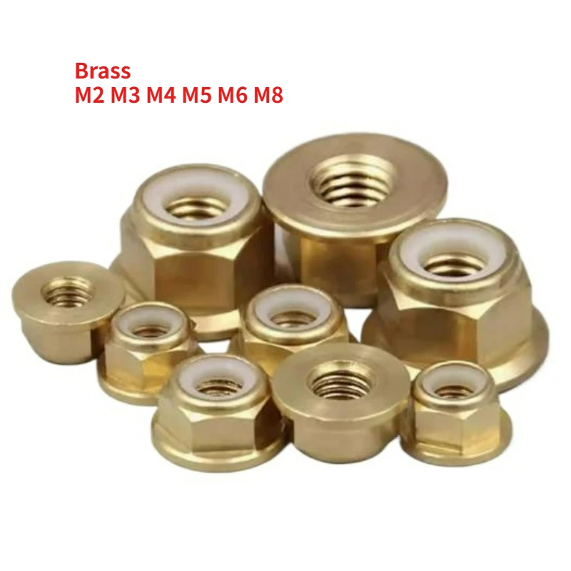 

1/2/4pcs M2 M3 M4 M5 M6 M8 DIN6926 Brass Flange Nylon Insert Lock Nut Hex Nuts Fasteners Blocking Nut