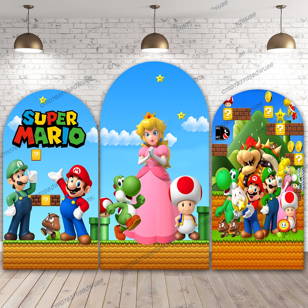 

Super Mario Birthday Party Photo Background Baby Shower Arch Photo Backdrop Cartoon Banner Photography Backdrop